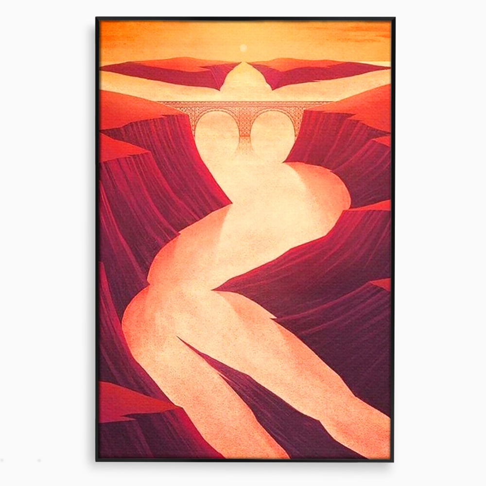 Tablou canvas cu ilustratie cu canion in forma de silueta feminina, in rama de aluminiu negru