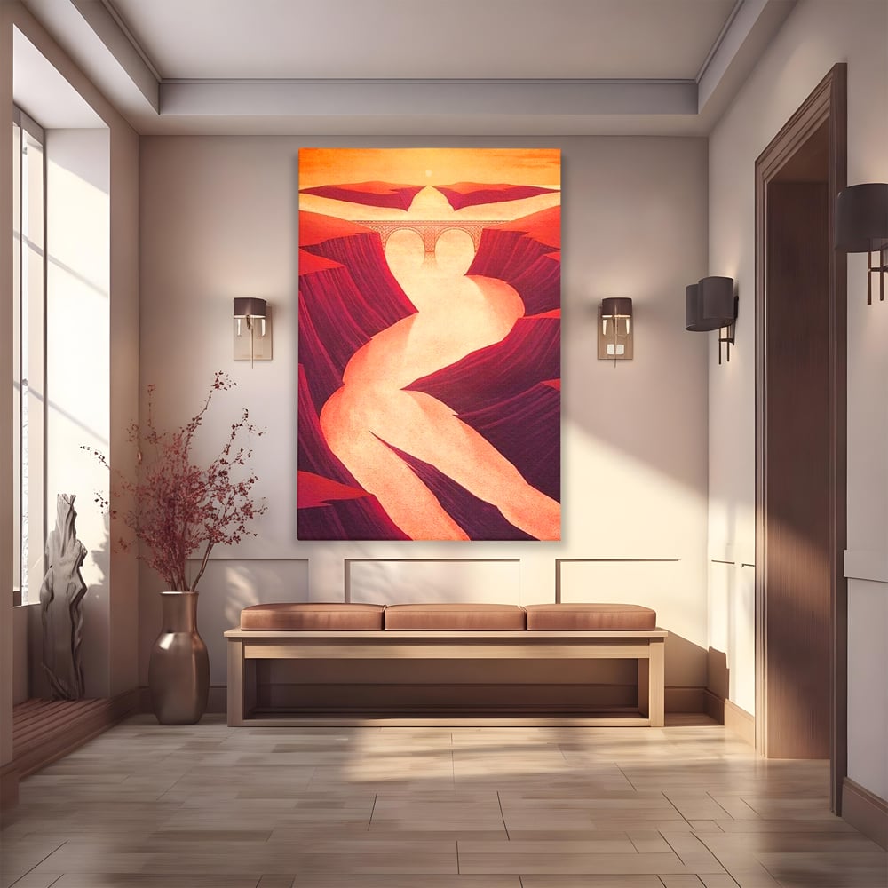 Tablou canvas cu ilustratie cu canion in forma de silueta feminina, fara rama, pe sasiu de lemn