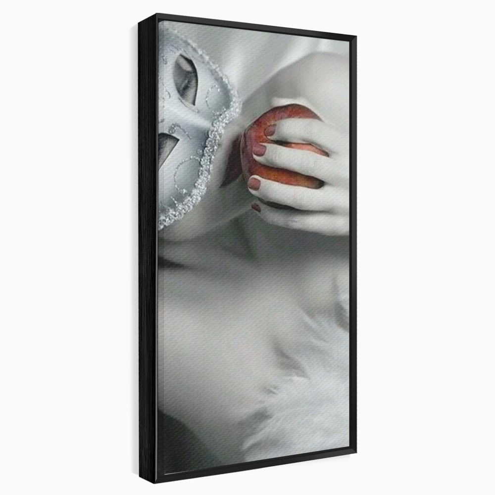 Tablou canvas cu tablou canvas cu masca si mar, in rama de aluminiu negru