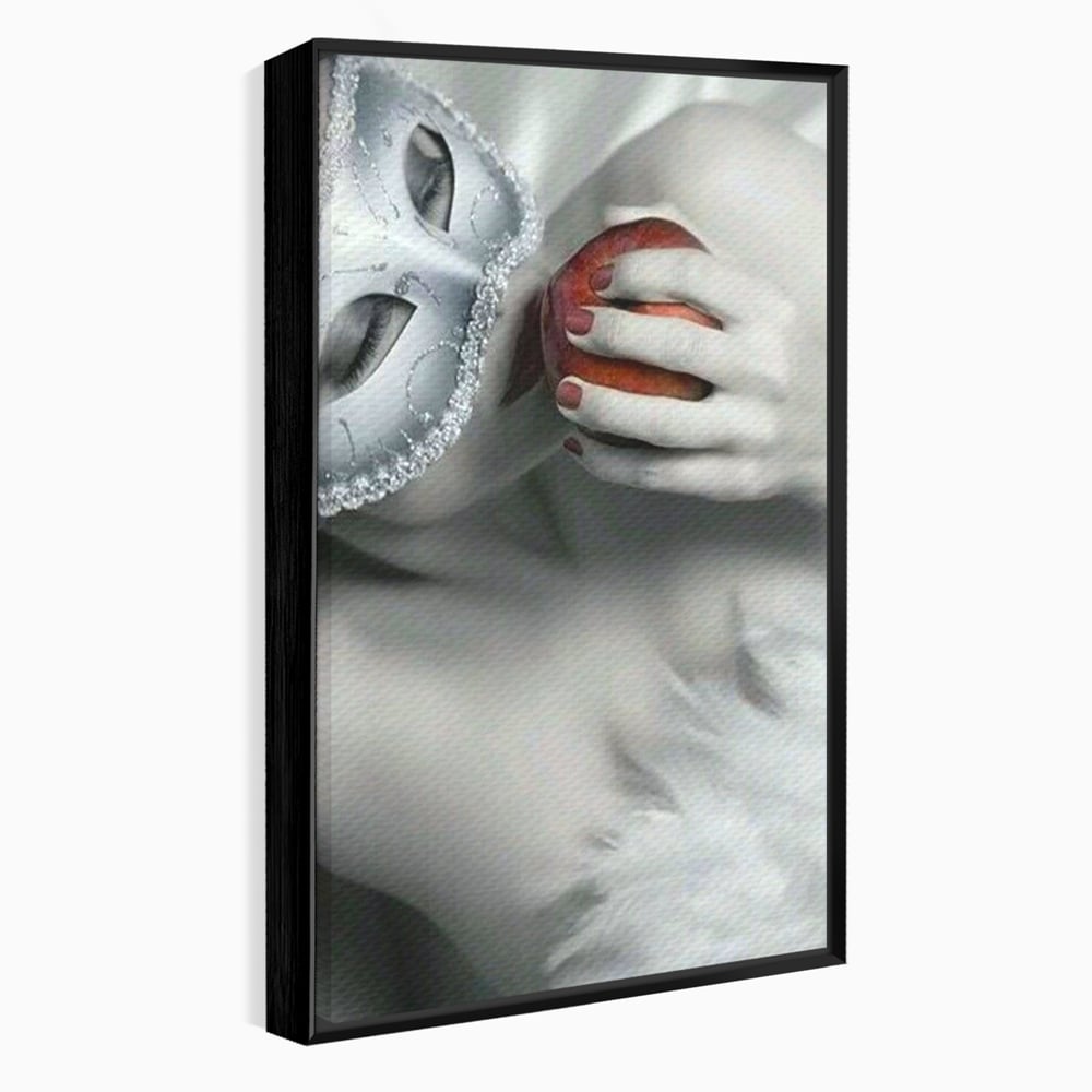 Tablou canvas cu tablou canvas cu masca si mar, in rama de aluminiu negru