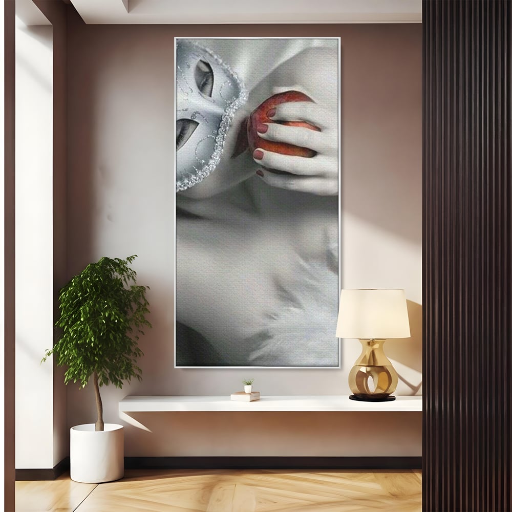 Tablou canvas cu tablou canvas cu masca si mar, in rama de aluminiu argintiu