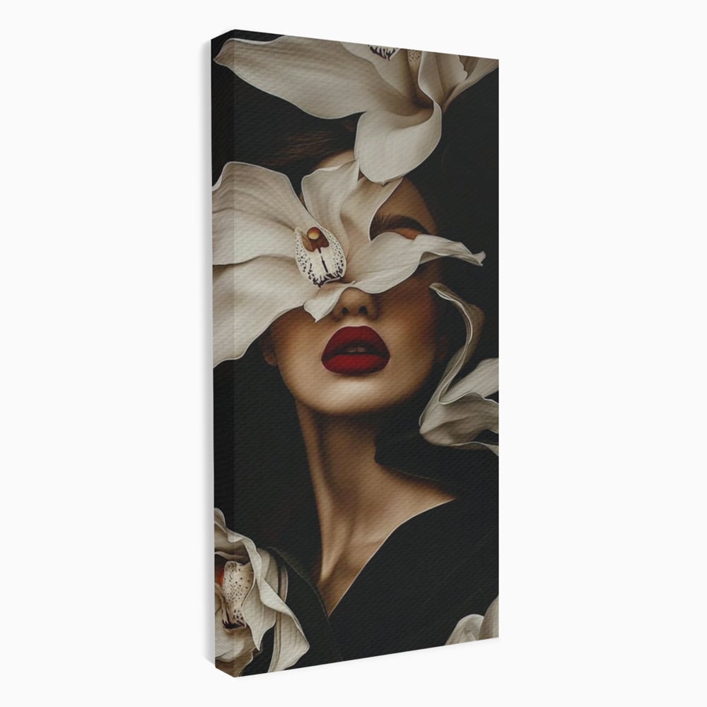 Tablou canvas cu tablou canvas cu femeie si orhidee, fara rama, pe sasiu de lemn