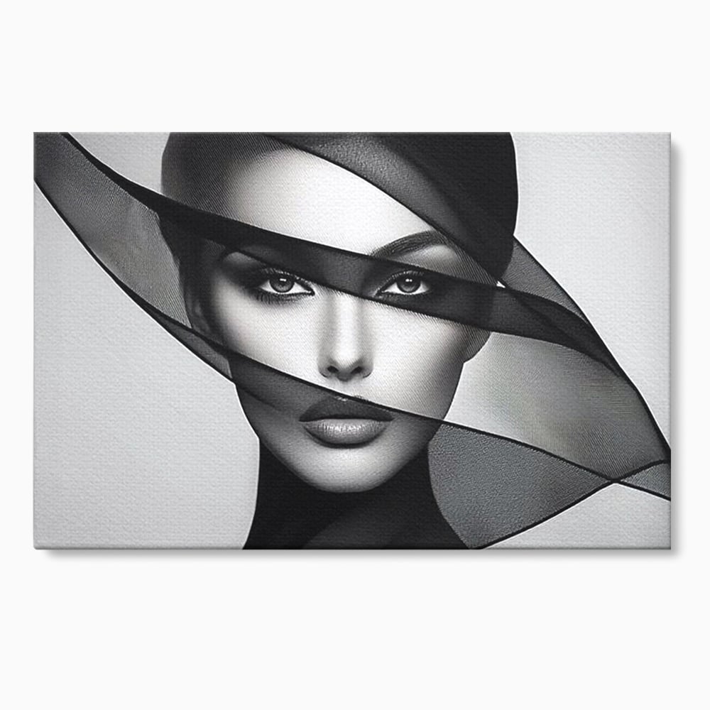 Tablou canvas cu tablou canvas cu femeie si voal negru, fara rama, pe sasiu de lemn