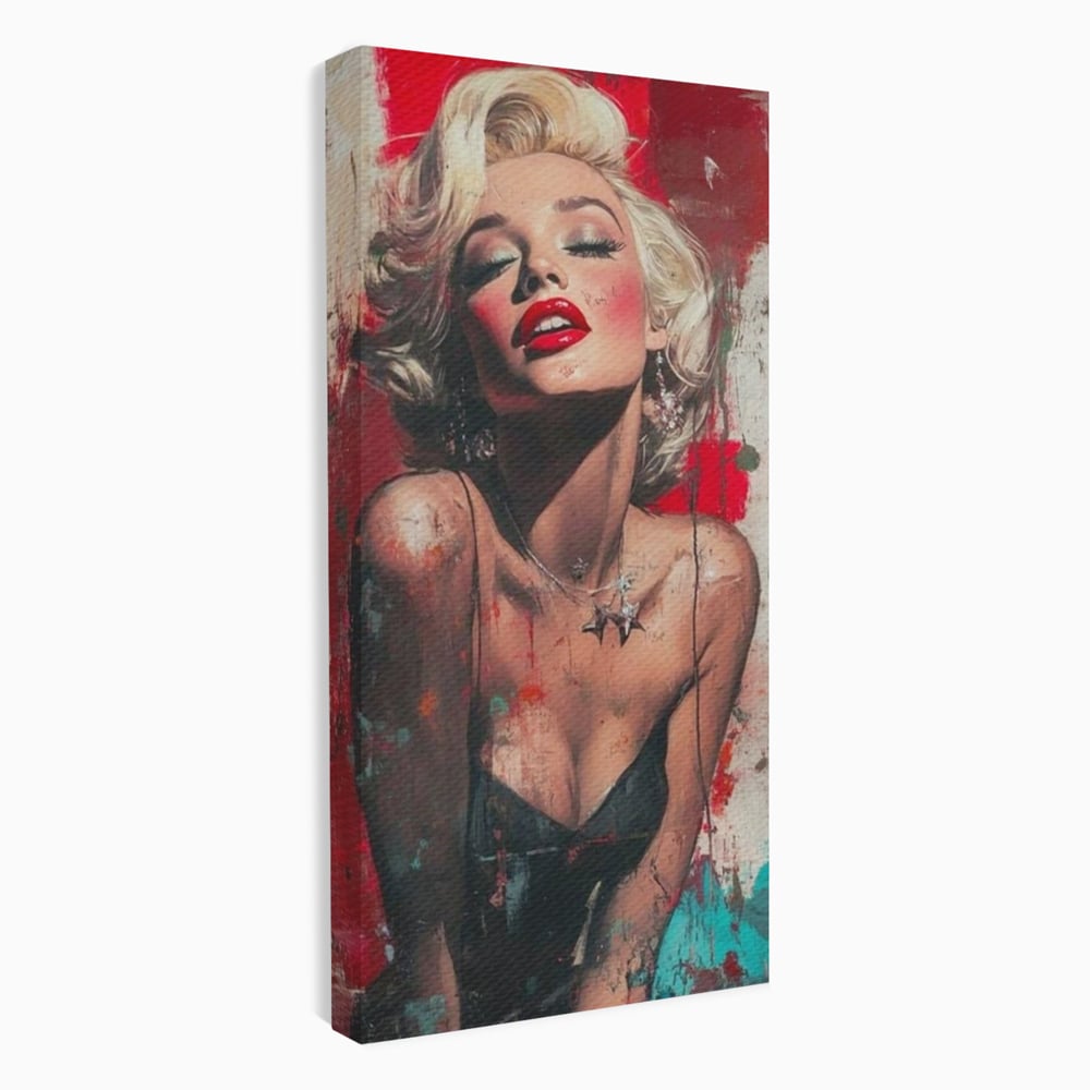 Tablou canvas cu tablou canvas cu portret pop art blonda buze rosii, fara rama, pe sasiu de lemn