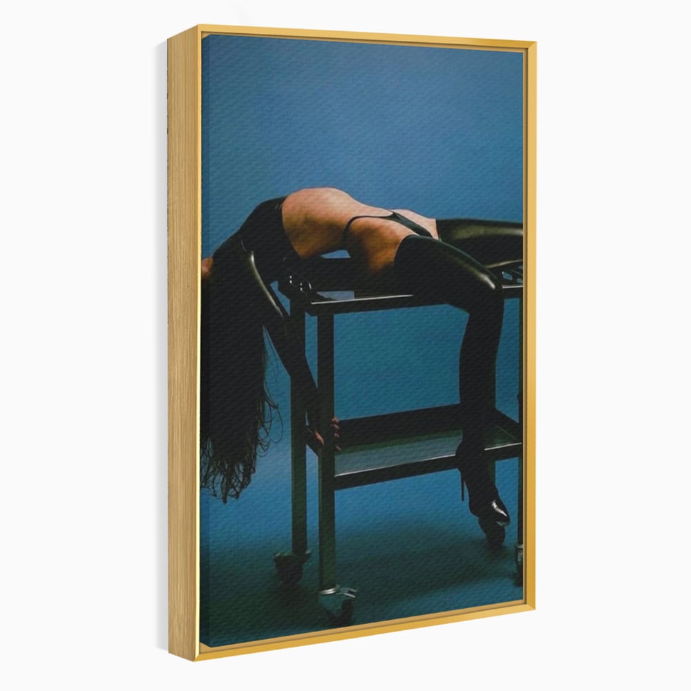 Tablou canvas cu tablou canvas cu silueta curbata pe masa, in rama de aluminiu auriu
