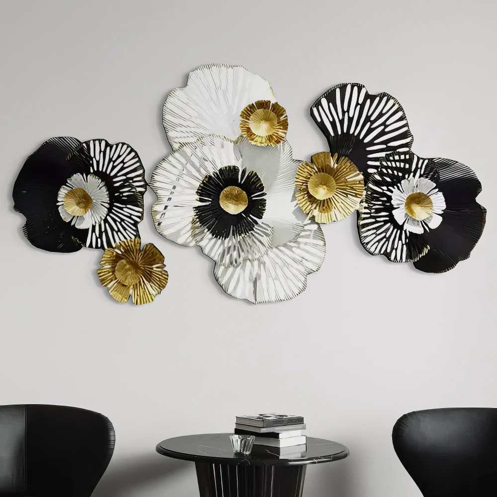 Tablou canvas cu decoratiune metalica florala pentru perete