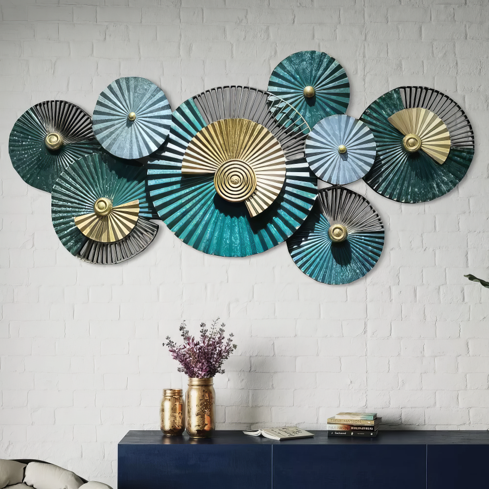 Tablou canvas cu decoratiune metalica de perete cu evantaie