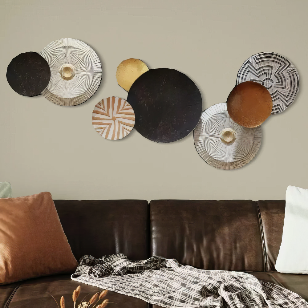 Set 2 Decoratiuni Metalice de Perete LuxCanva® Bronze Mirage A2284, din Metal, Orizontala, Negru, Auriu, Alb, Cupru, Dimensiune Mare 197 x 77 x 14 cm