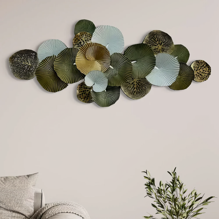 Tablou canvas cu decoratiune metalica de perete cu frunze