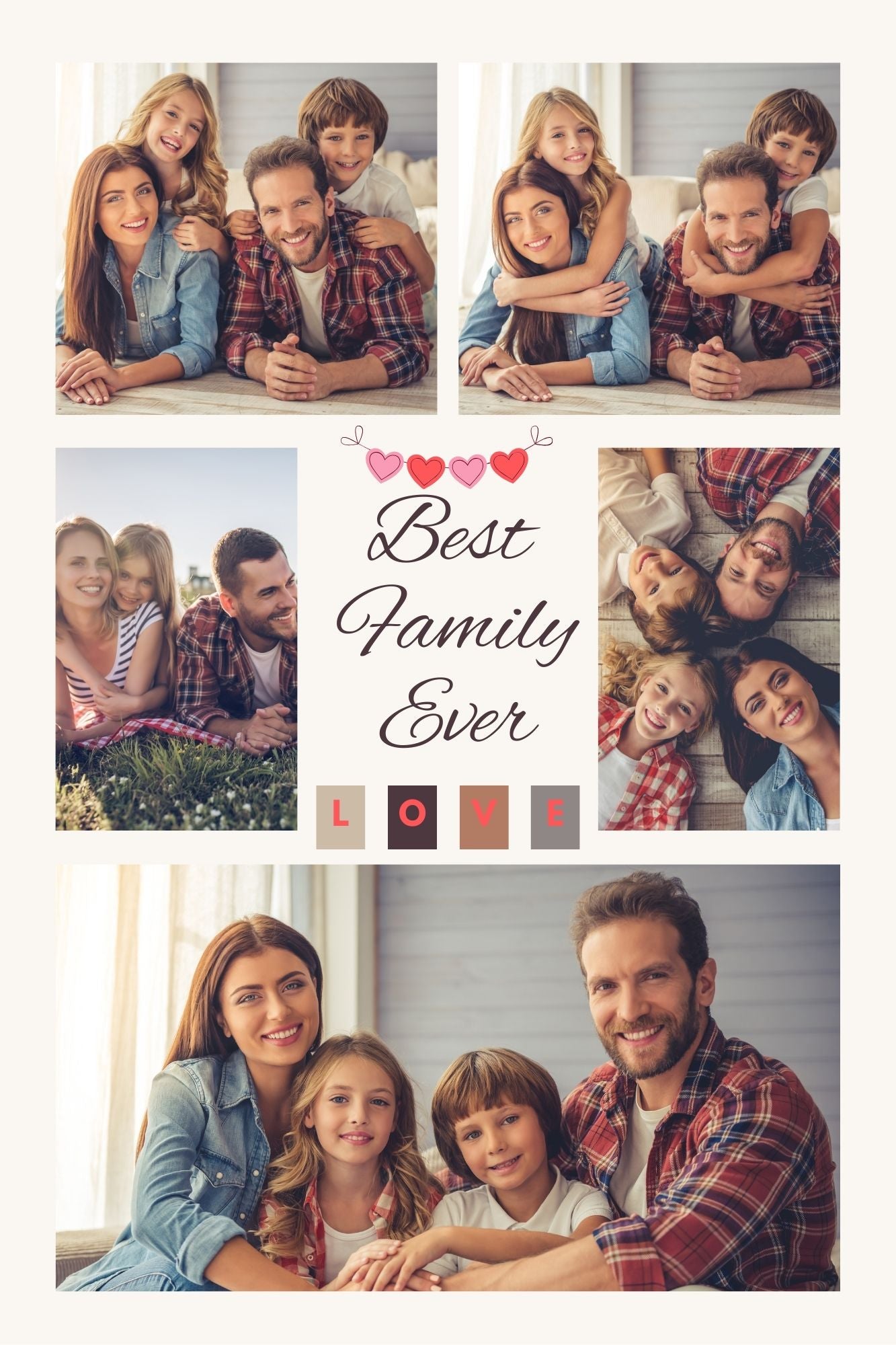 Tablou Canvas Personalizat cu 5 Poze Pentru Familie " Best Family Ever", PS114