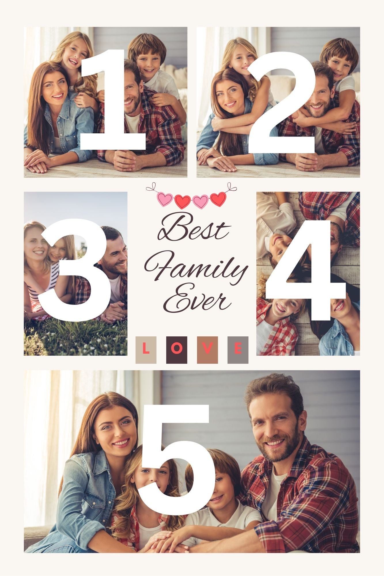 Tablou Canvas Personalizat cu 5 Poze Pentru Familie " Best Family Ever", PS114