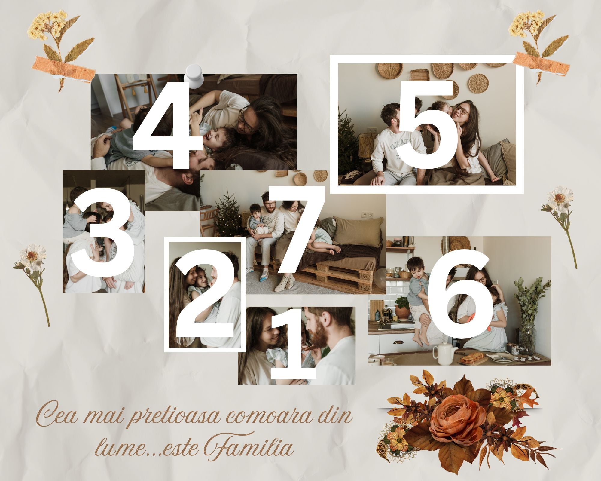 Tablou Canvas Personalizat cu 7 Poze Pentru Familie " Cea mai pretioasa comoara din lume...este Familia", PS115