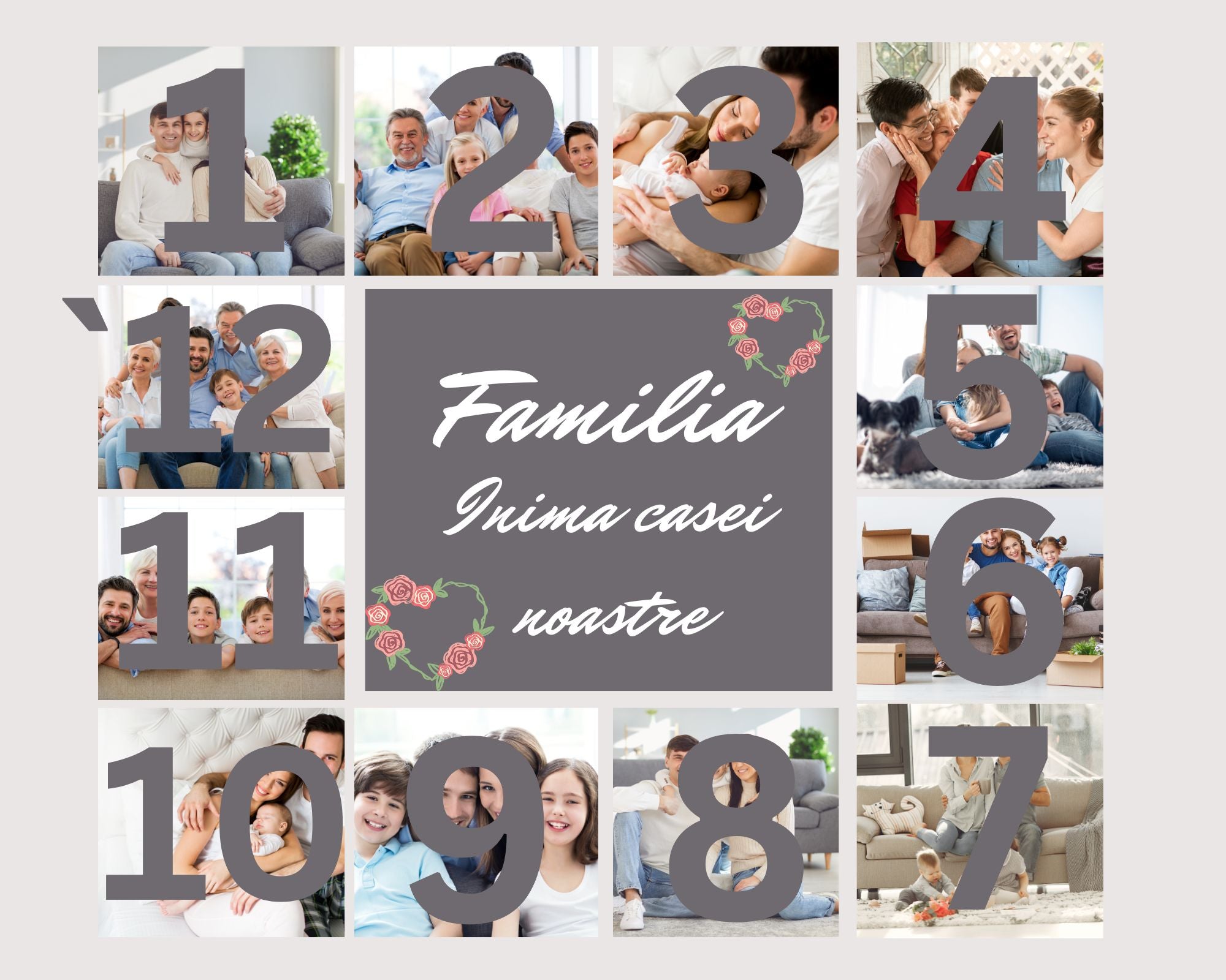 Tablou Canvas Personalizat cu 12 Poze Pentru Familie " Familia, Inima Casei Noastre", PS117