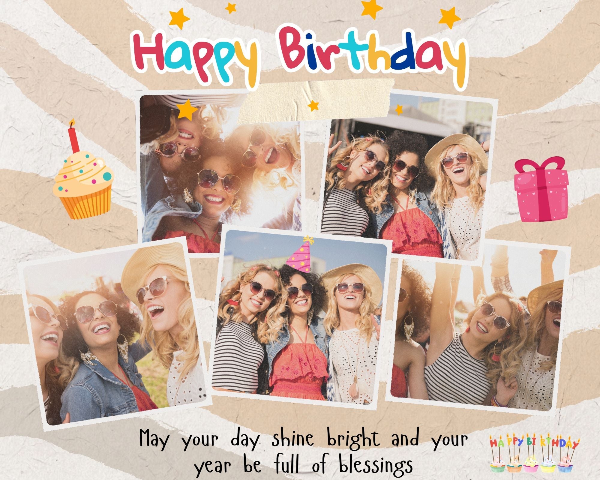 Tablou Canvas Personalizat cu 5 Poze Pentru Aniversari " Happy Birthday", PS122