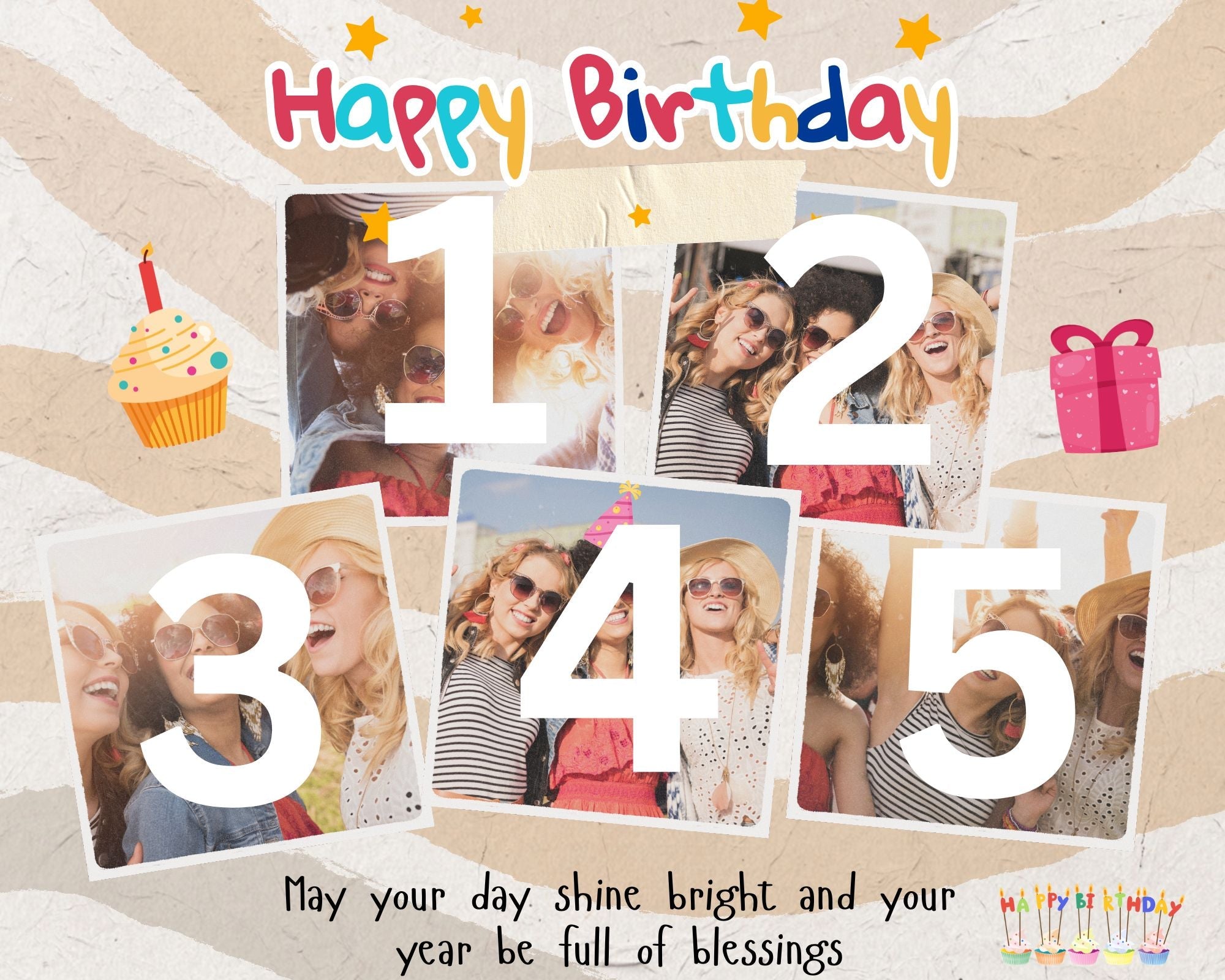 Tablou personalizat happy birthday cu colaj foto, tablou canvas pentru perete