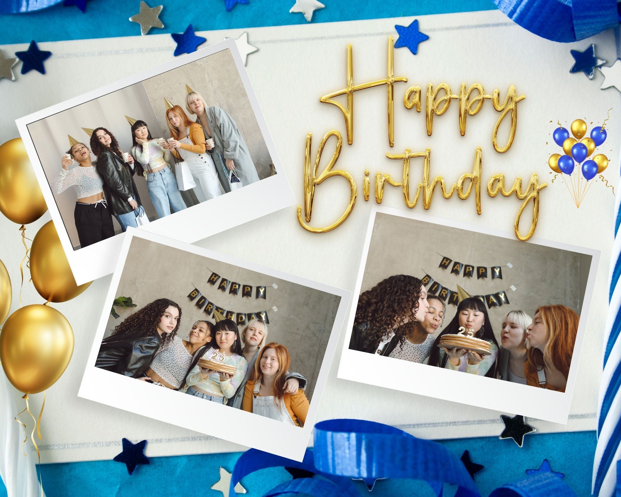 Tablou Canvas Personalizat cu 3 Poze Pentru Aniversari " Happy Birthday", PS123