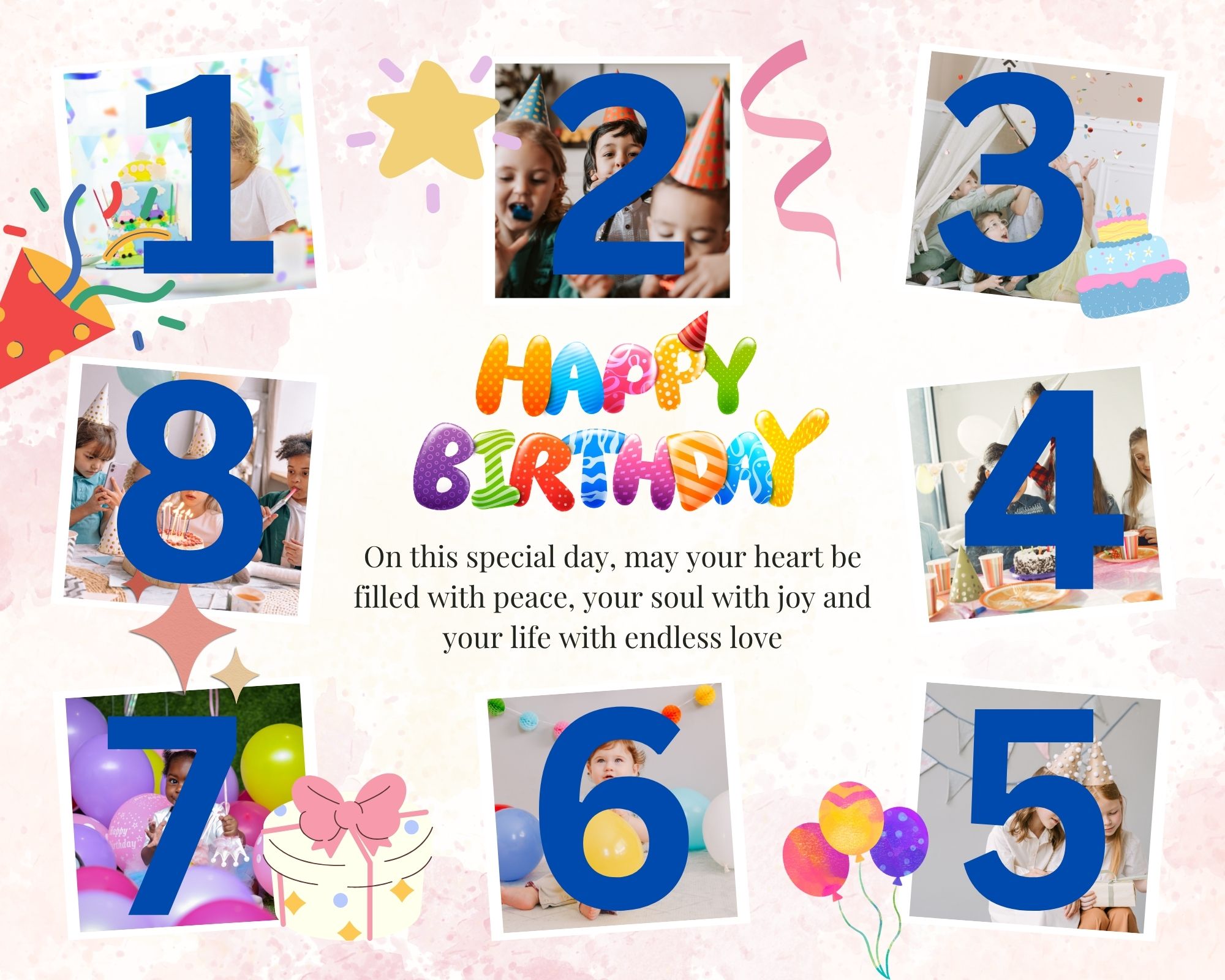 Tablou Canvas Personalizat cu 8 Poze Pentru Aniversari " Happy Birthday", PS124