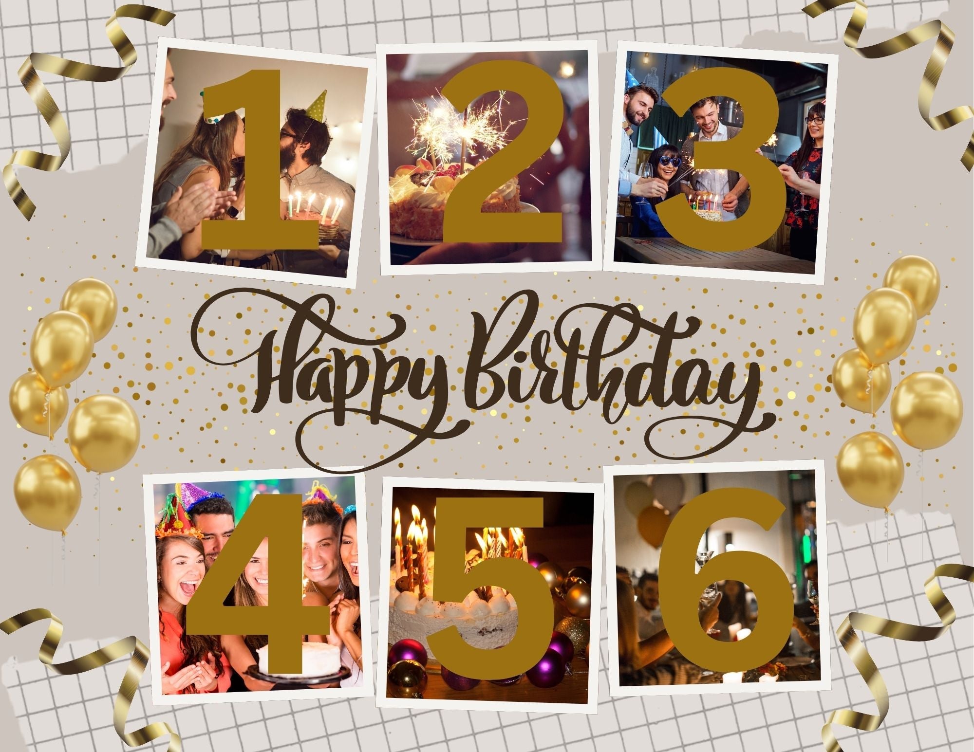 Tablou personalizat happy birthday cu sase fotografii, tablou canvas pentru perete