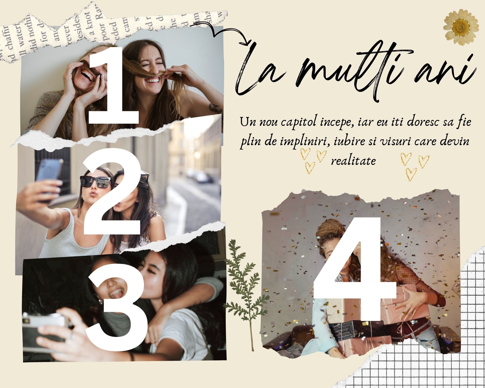 Tablou Canvas Personalizat cu 4 Poze Pentru Aniversari " La Multi Ani", PS127