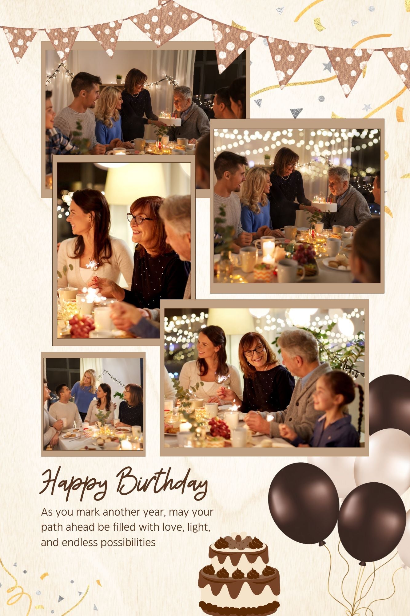 Tablou Canvas Personalizat cu 5 Poze Pentru Aniversari " Happy Birthday", PS128