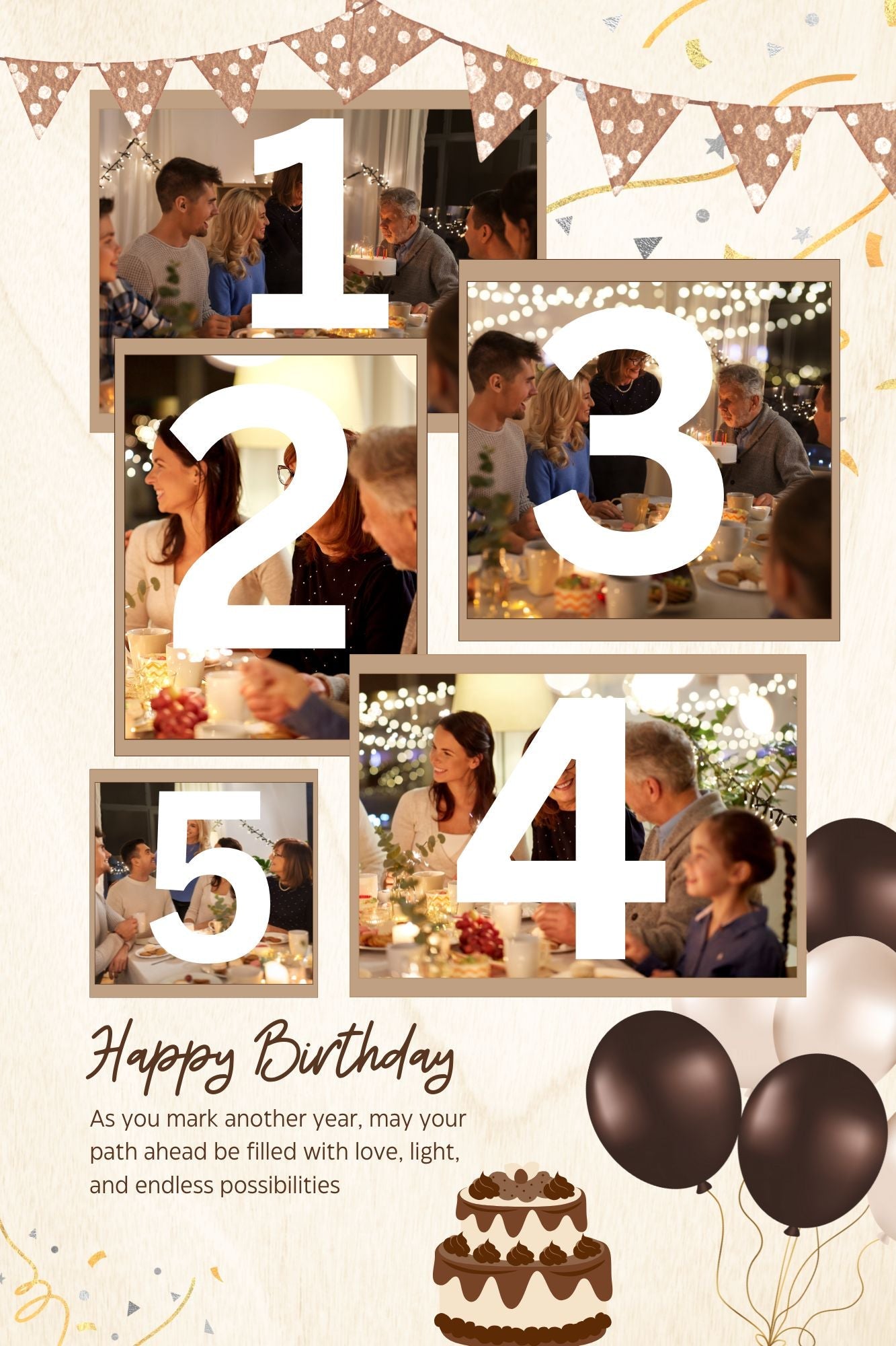 Tablou Canvas Personalizat cu 5 Poze Pentru Aniversari " Happy Birthday", PS128