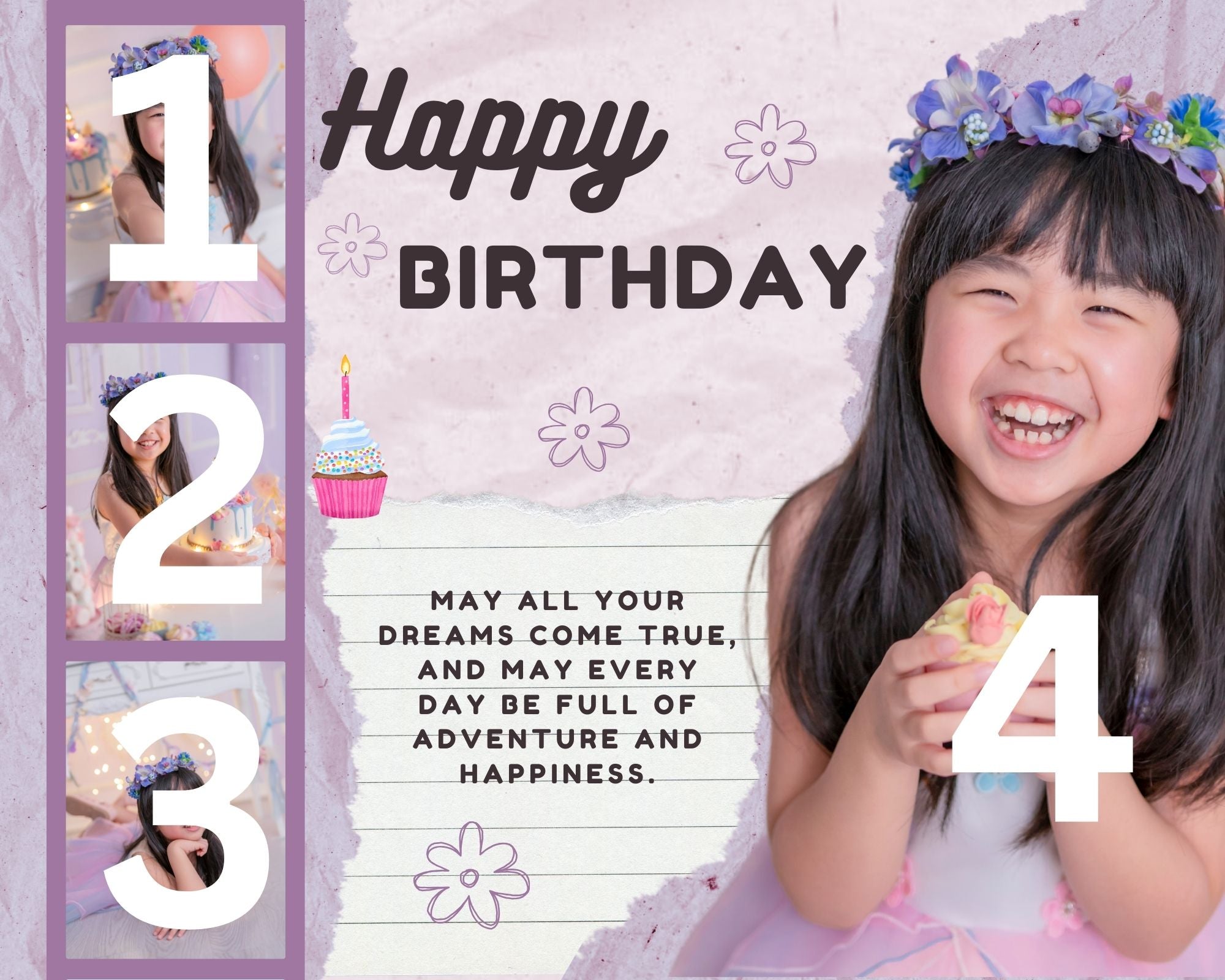 Tablou Canvas Personalizat cu 4 Poze Pentru Aniversari " Happy Birthday", PS129