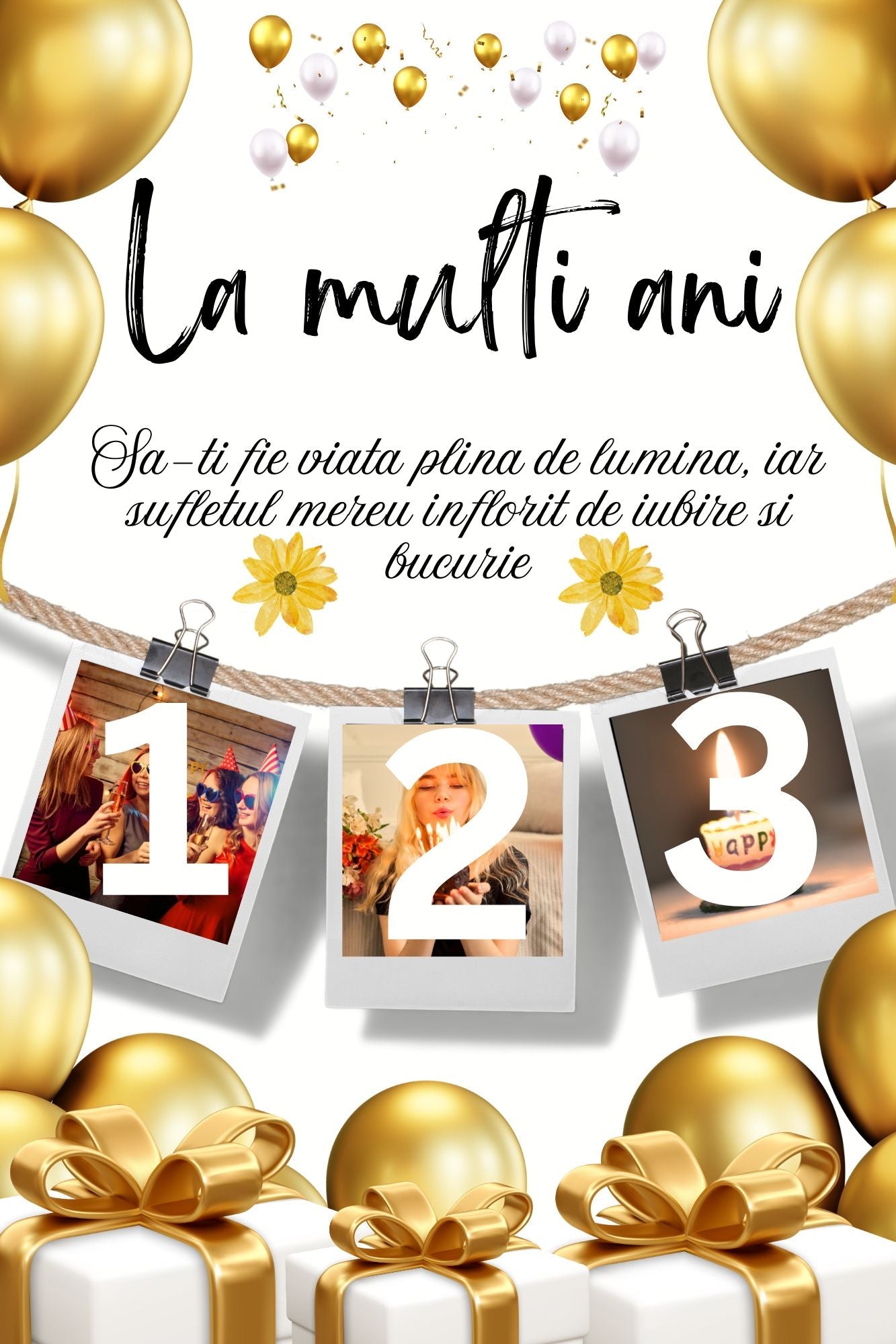 Tablou Canvas Personalizat cu 3 Poze Pentru Aniversari " La multi Ani", PS131