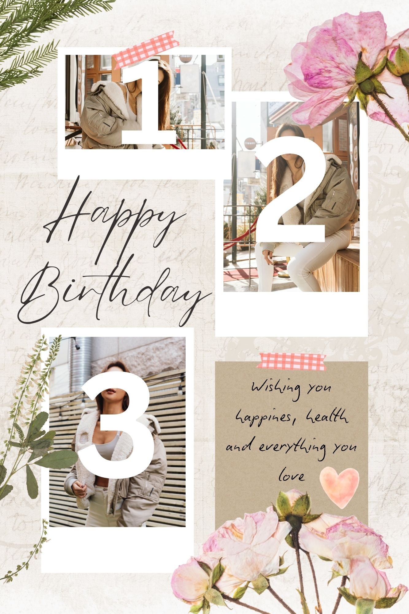 Tablou Canvas Personalizat cu 3 Poze Pentru Aniversari " Happy Birthday", PS132