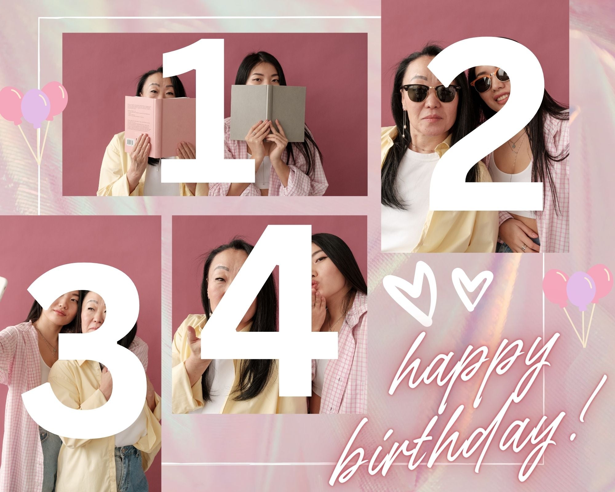 Tablou Canvas Personalizat cu 4 Poze Pentru Aniversari " Happy Birthday", PS136