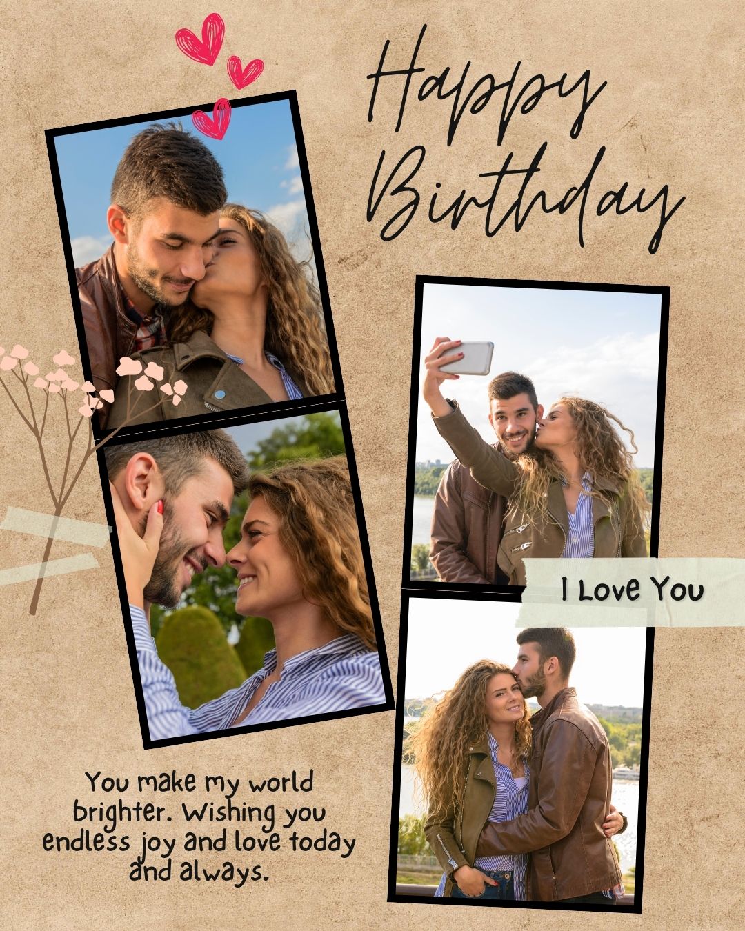 Tablou Canvas Personalizat cu 4 Poze Pentru Aniversari " Happy Birthday", PS138