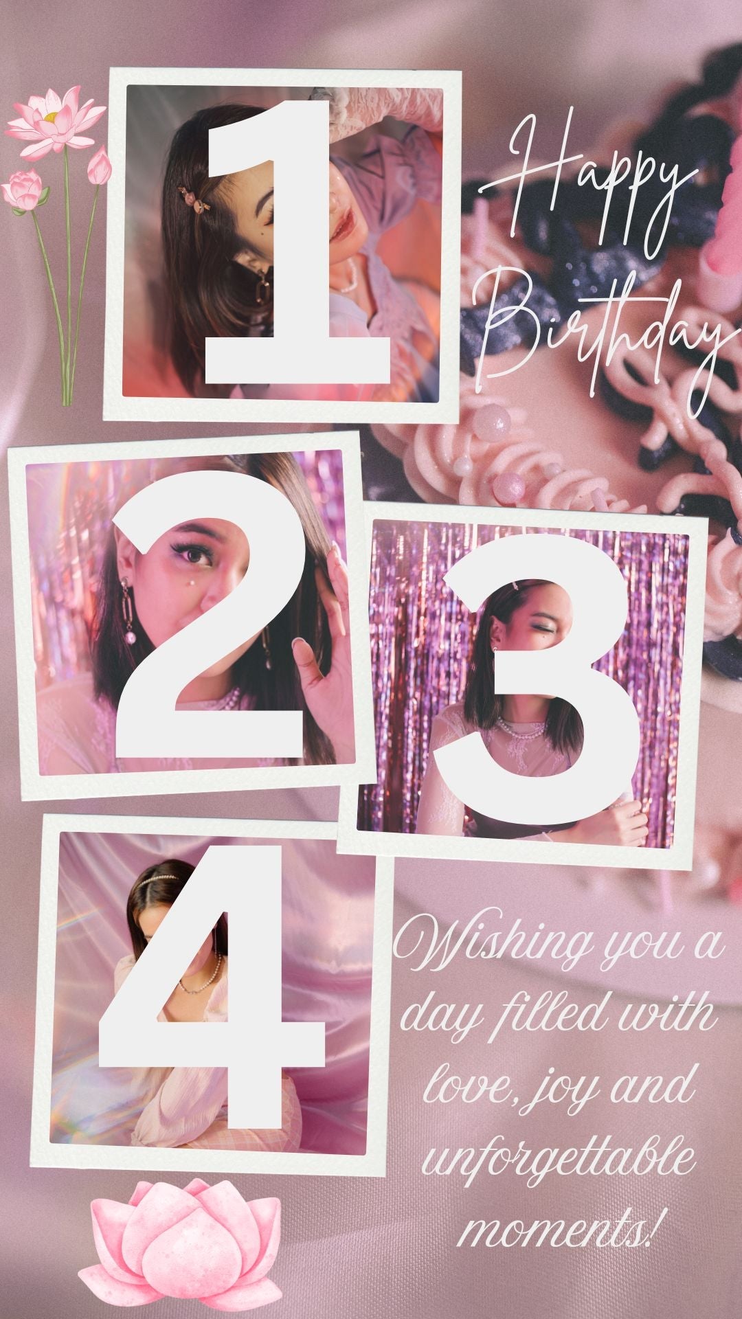 Tablou Canvas Personalizat cu 4 Poze Pentru Aniversari " Happy Birthday", PS139