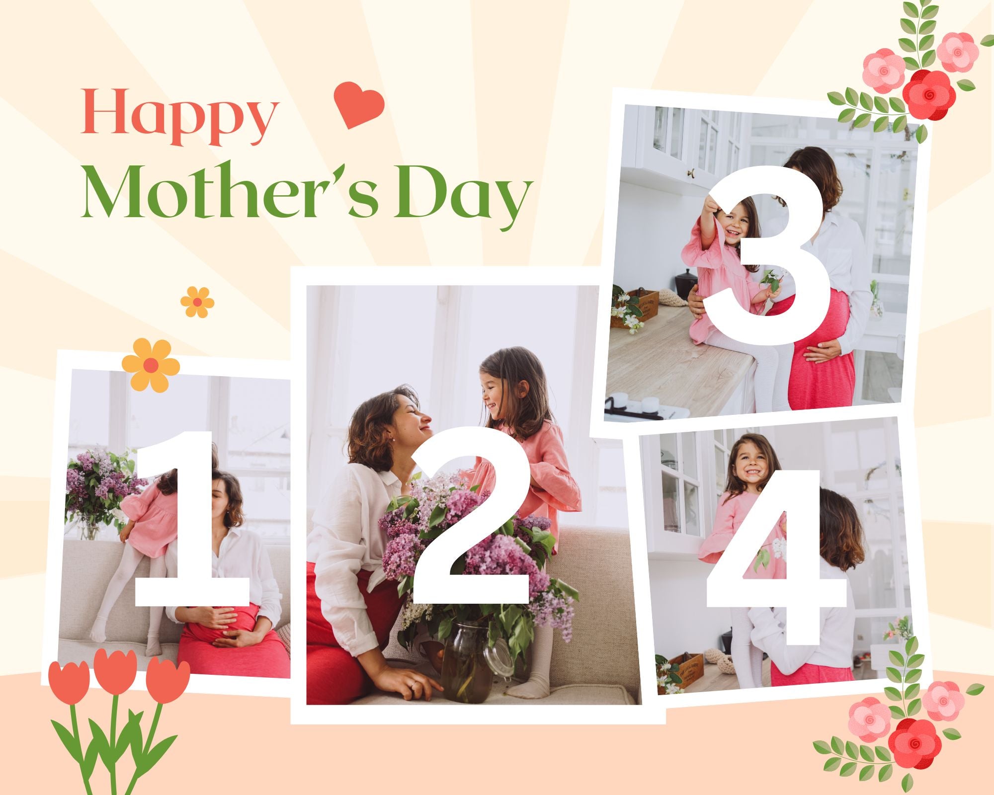 Tablou Canvas Personalizat cu 4 Poze Pentru Mama "Happy Mother's Day", PS142