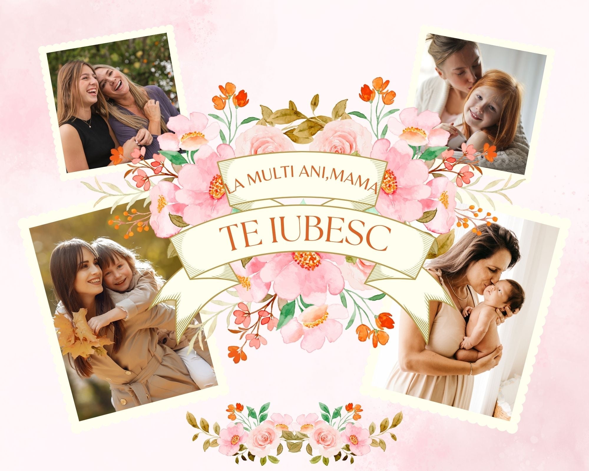 Tablou Canvas Personalizat cu 4 Poze Pentru Mama "La Multi Ani, Mama", PS143