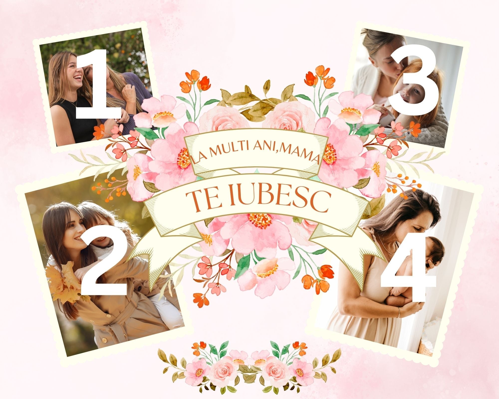 Tablou Canvas Personalizat cu 4 Poze Pentru Mama "La Multi Ani, Mama", PS143