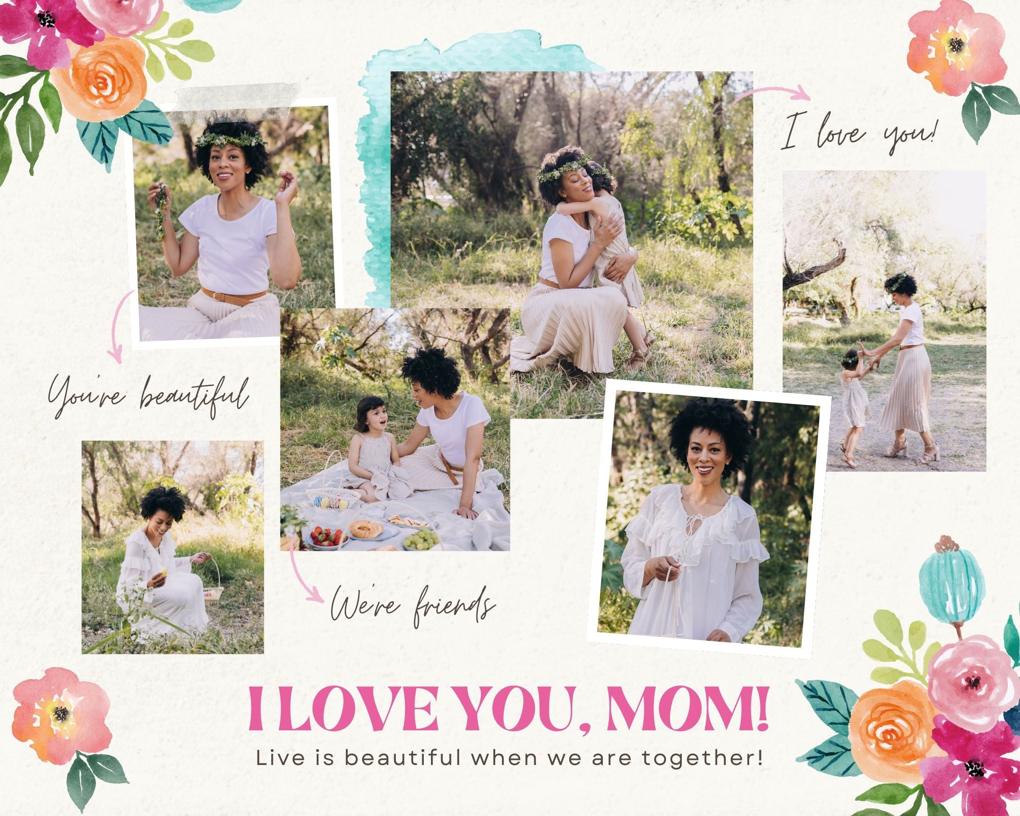 Tablou Canvas Personalizat cu 6 Poze Pentru Mama "I Love You, Mom", PS145