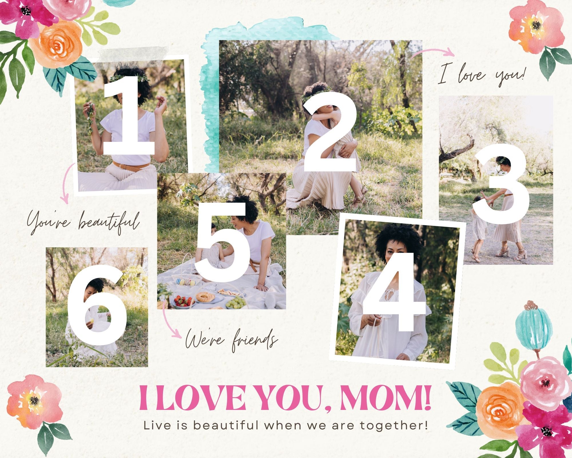 Tablou Canvas Personalizat cu 6 Poze Pentru Mama "I Love You, Mom", PS145