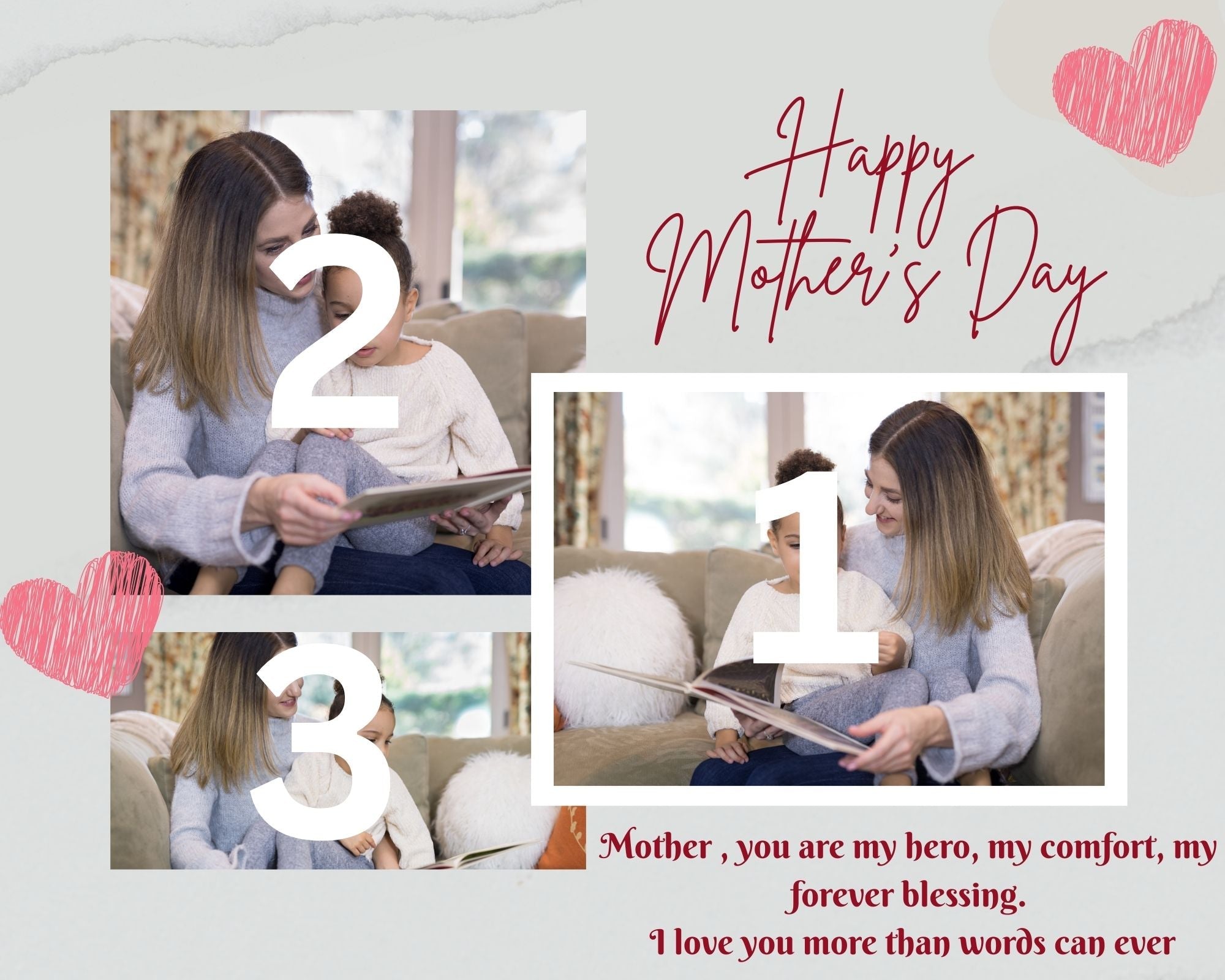 Tablou Canvas Personalizat cu 3 Poze Pentru Mama "Happy Mother's Day", PS147