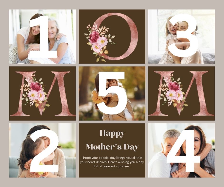 Tablou Canvas Personalizat cu 5 Poze Pentru Mama "Happy Mother's Day", PS151