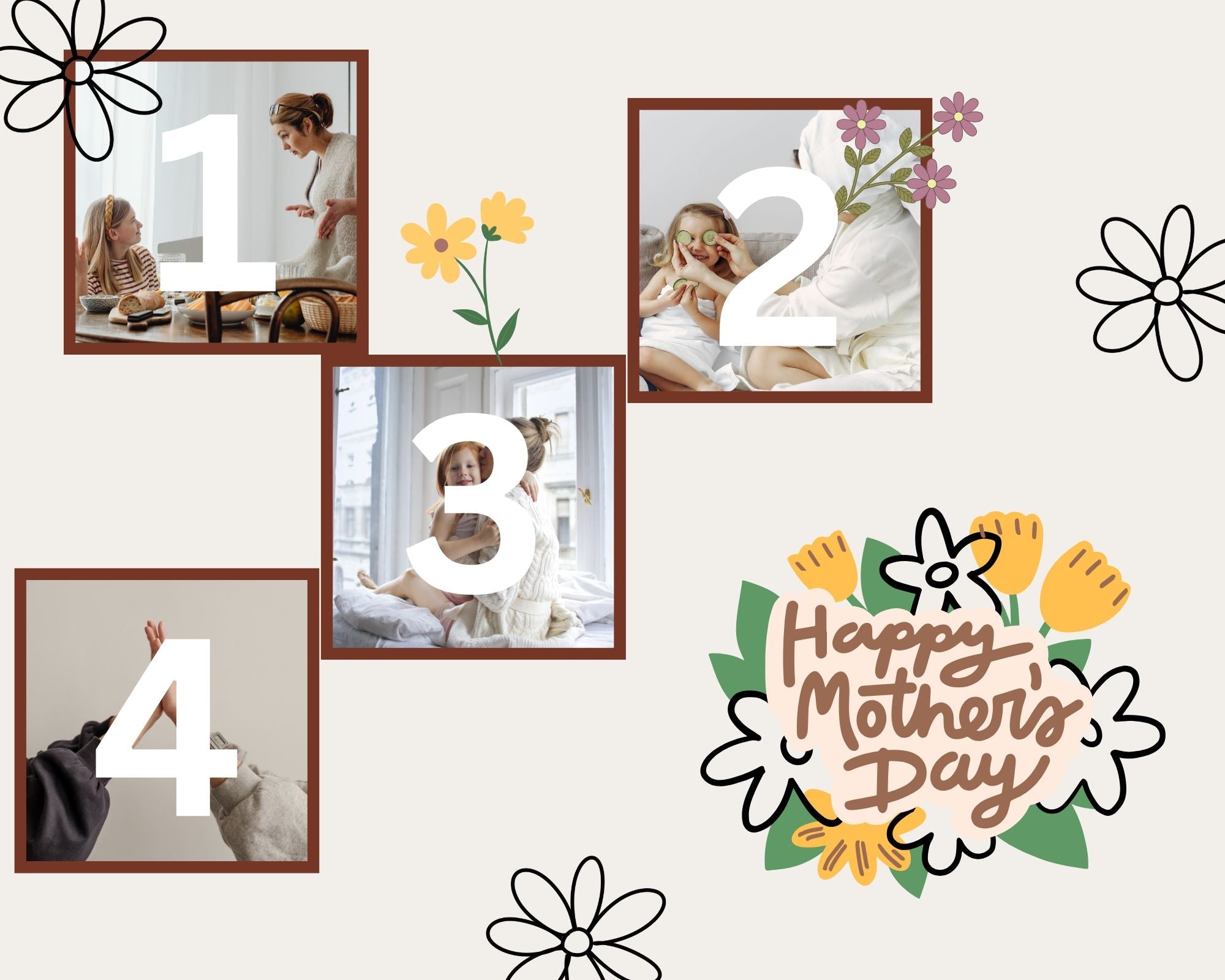 Tablou personalizat pentru mama cu patru cadre foto, tablou canvas pentru perete