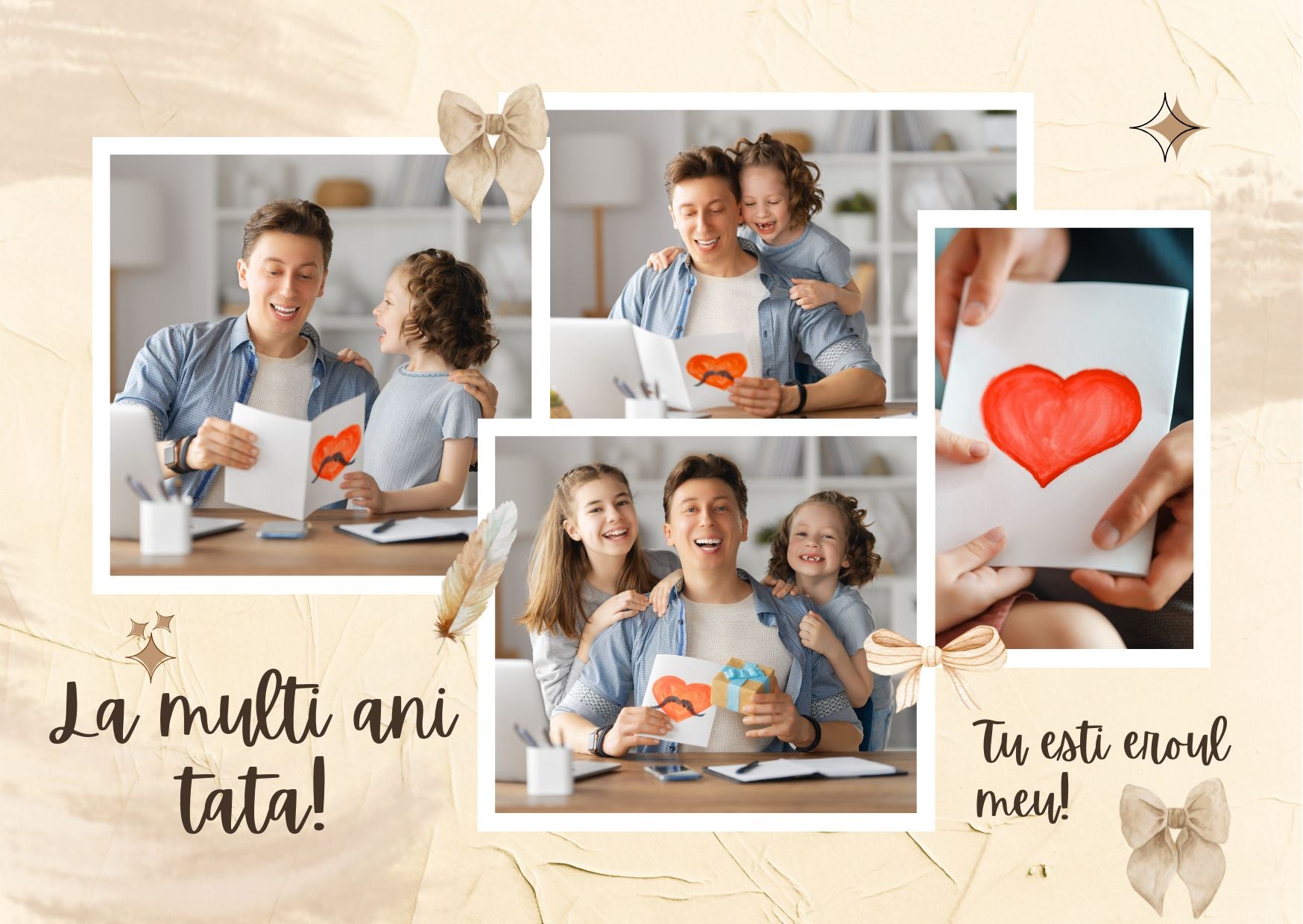 Tablou Canvas Personalizat cu 4 Poze Pentru Tata "La Multi Ani Tata", PS160