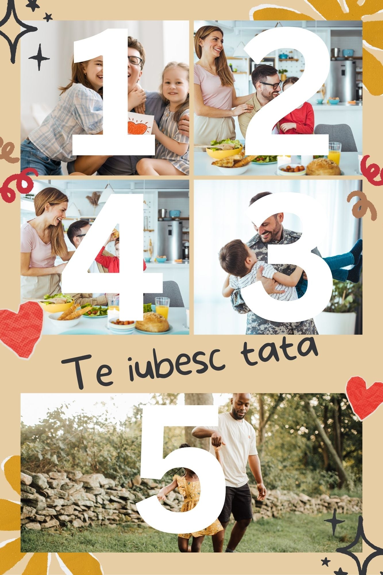 Tablou Canvas Personalizat cu 5 Poze Pentru Tata "Te Iubesc Tata", PS165