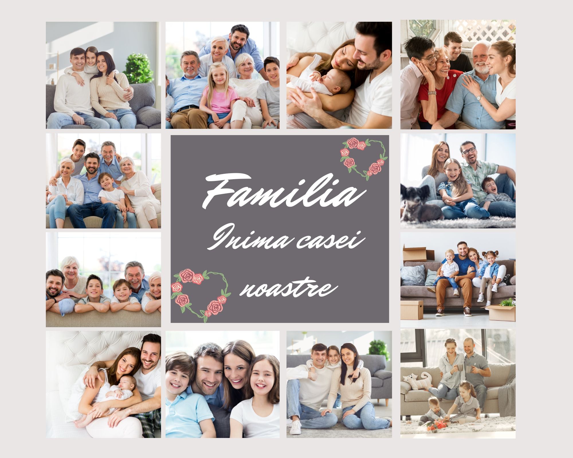 Tablou Canvas Personalizat cu 12 Poze Pentru Familie " Familia, Inima Casei Noastre", PS117