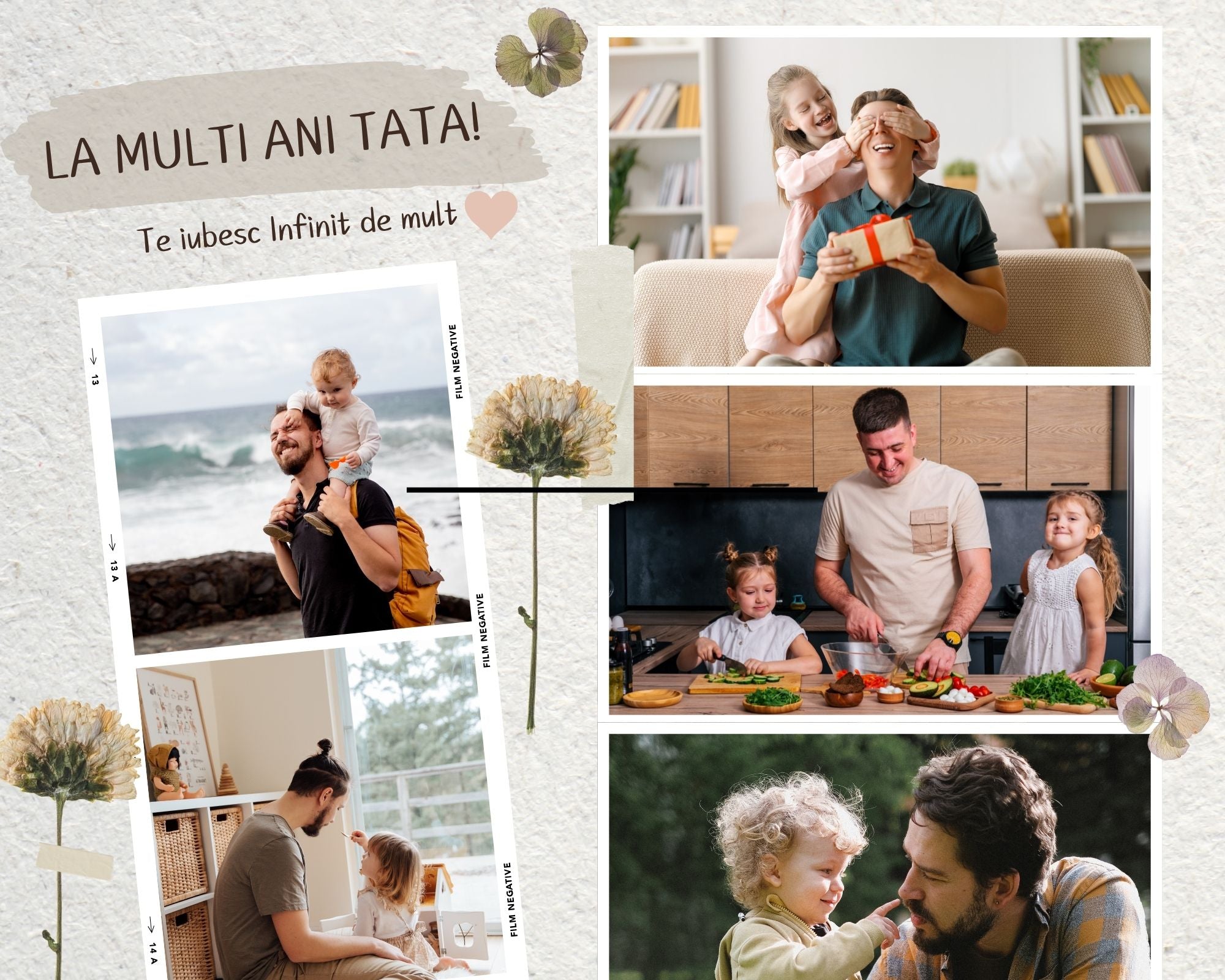 Tablou Canvas Personalizat cu 5 Poze Pentru Tata "La Multi Ani Tata", PS171