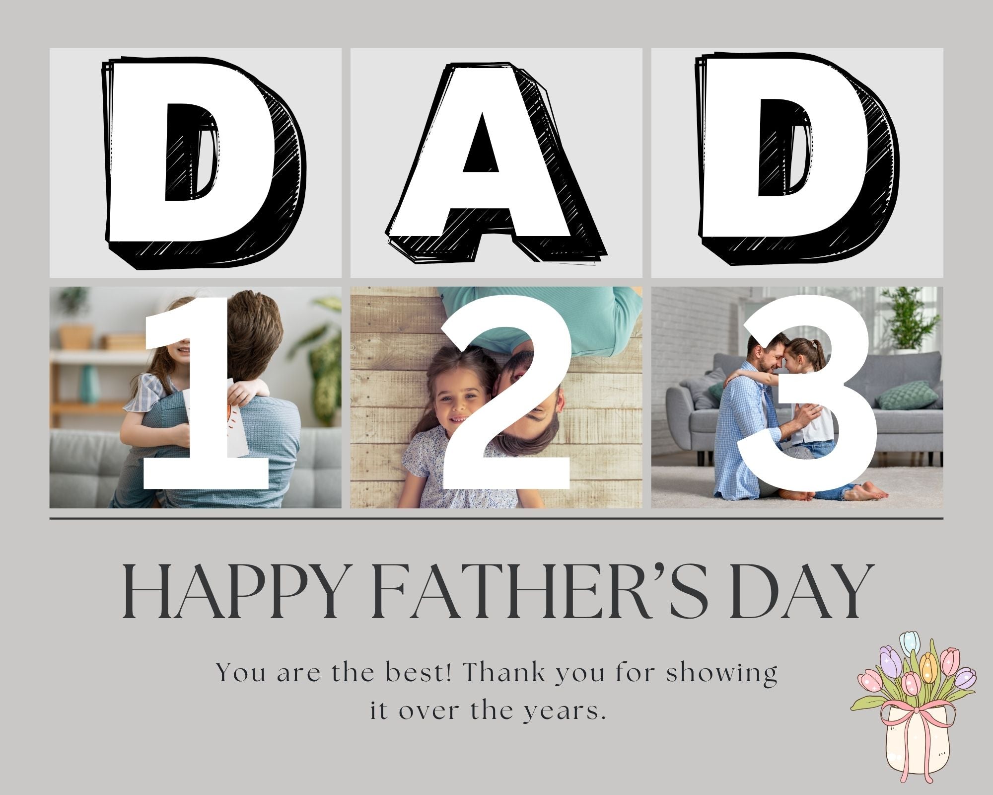 Tablou Canvas Personalizat cu 3 Poze Pentru Tata "Happy Father's Day", PS173
