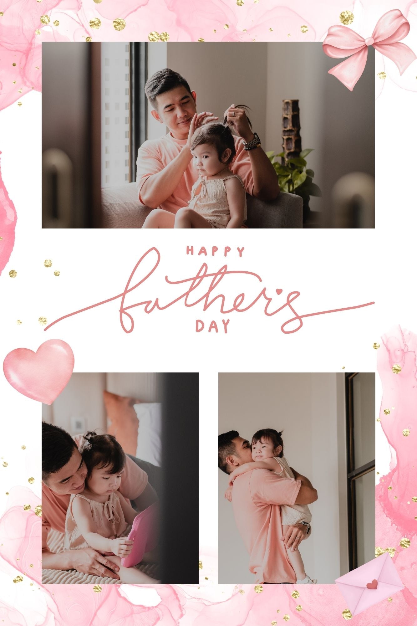 Tablou Canvas Personalizat cu 3 Poze Pentru Tata "Happy Father's Day", PS175
