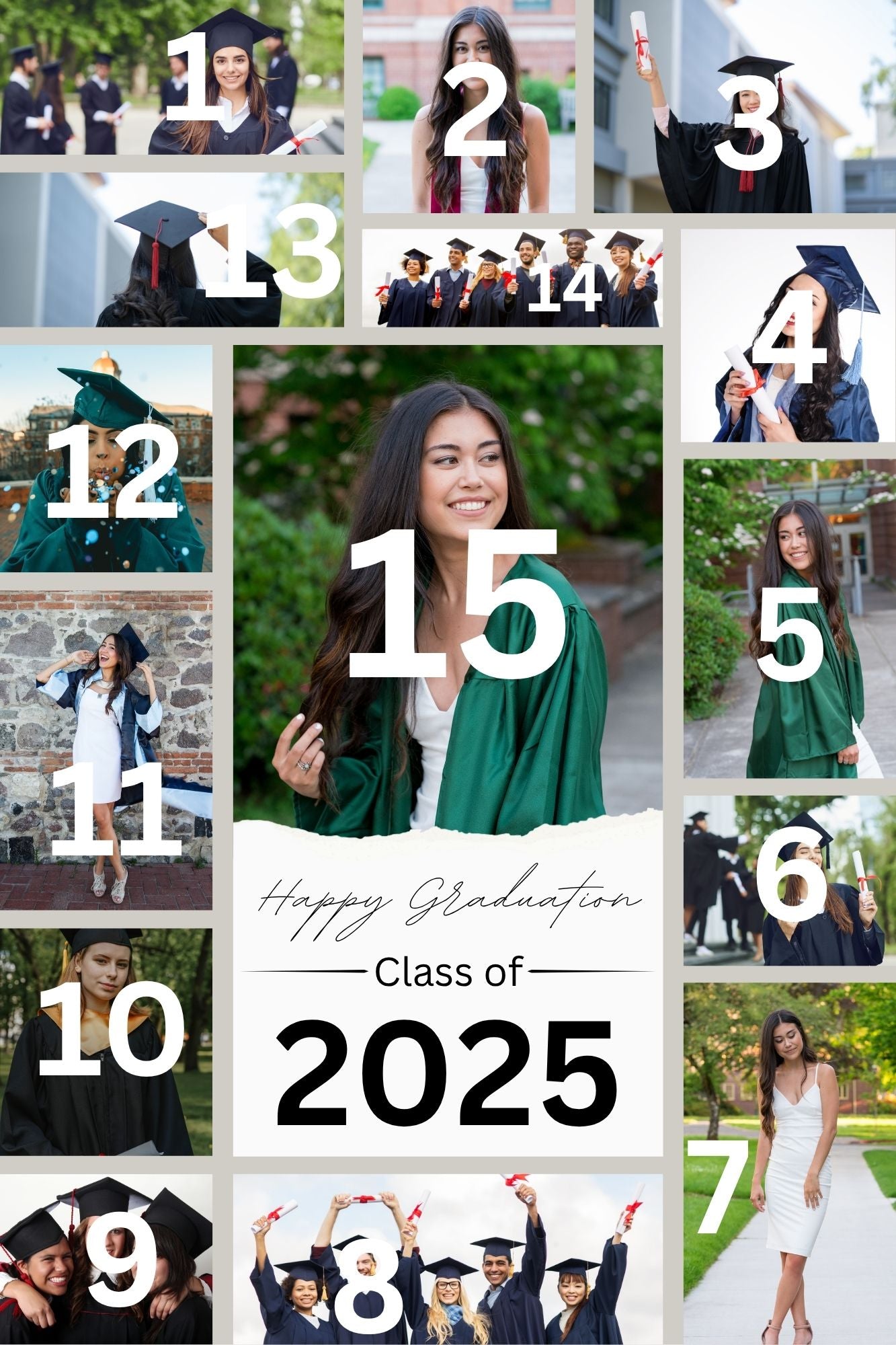 Tablou Canvas Personalizat cu 15 Poze Pentru Absolvire "Happy Graduation", PS180