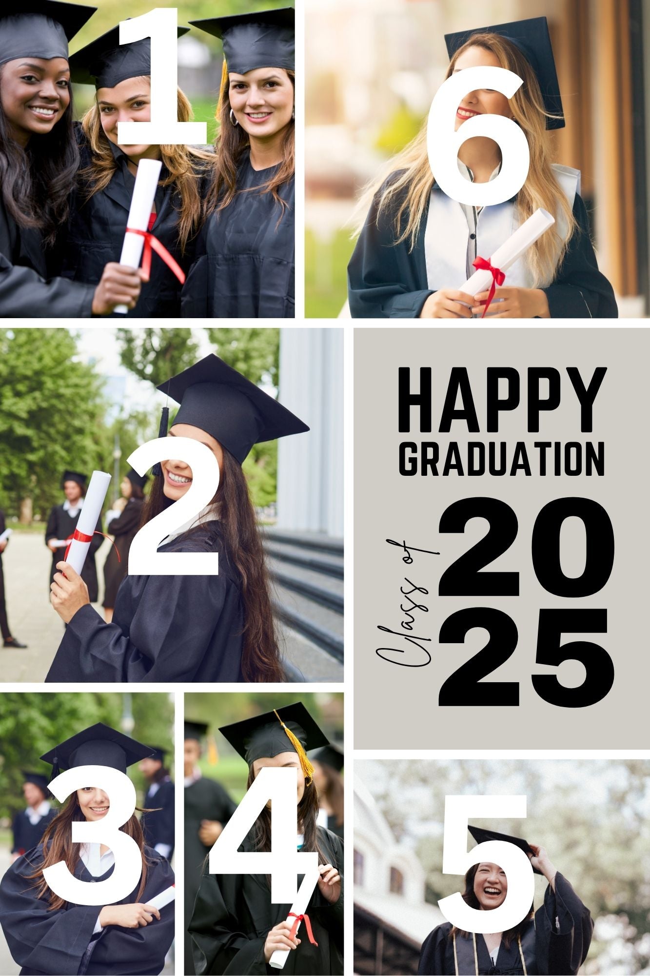 Tablou Canvas Personalizat cu 6 Poze Pentru Absolvire "Happy Graduation", PS181