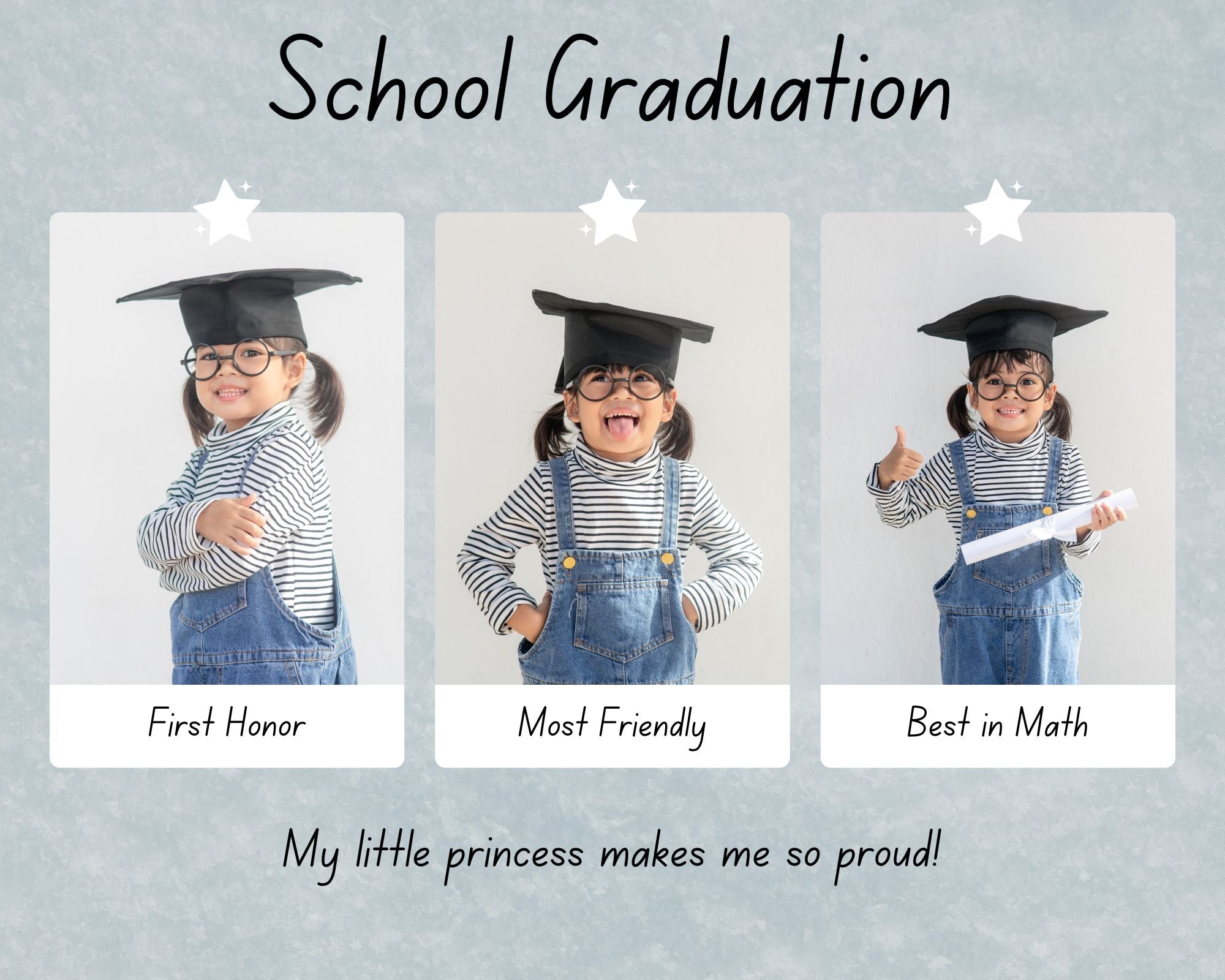 Tablou Canvas Personalizat cu 3 Poze Pentru Absolvire "School Graduation", PS183