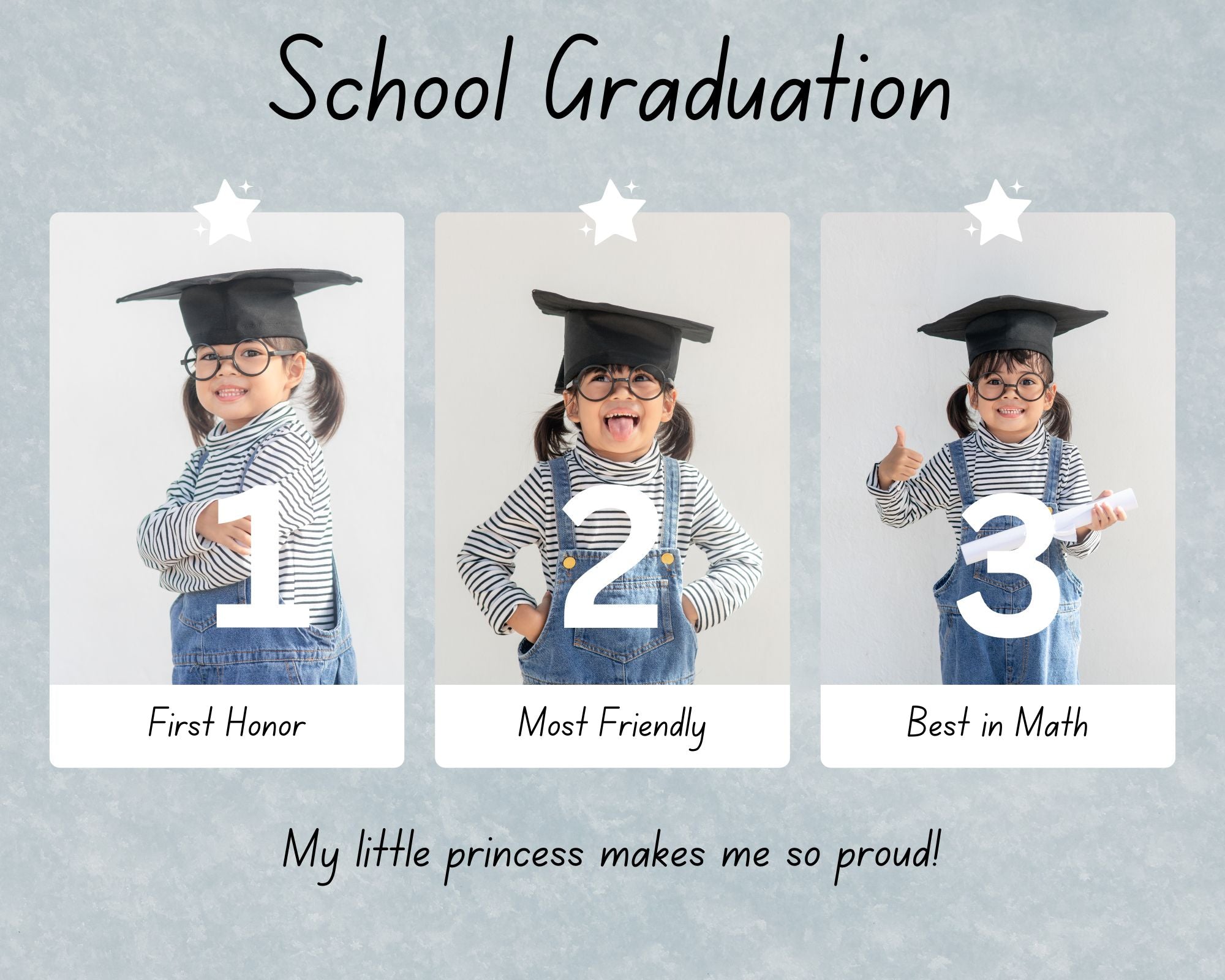 Tablou Canvas Personalizat cu 3 Poze Pentru Absolvire "School Graduation", PS183