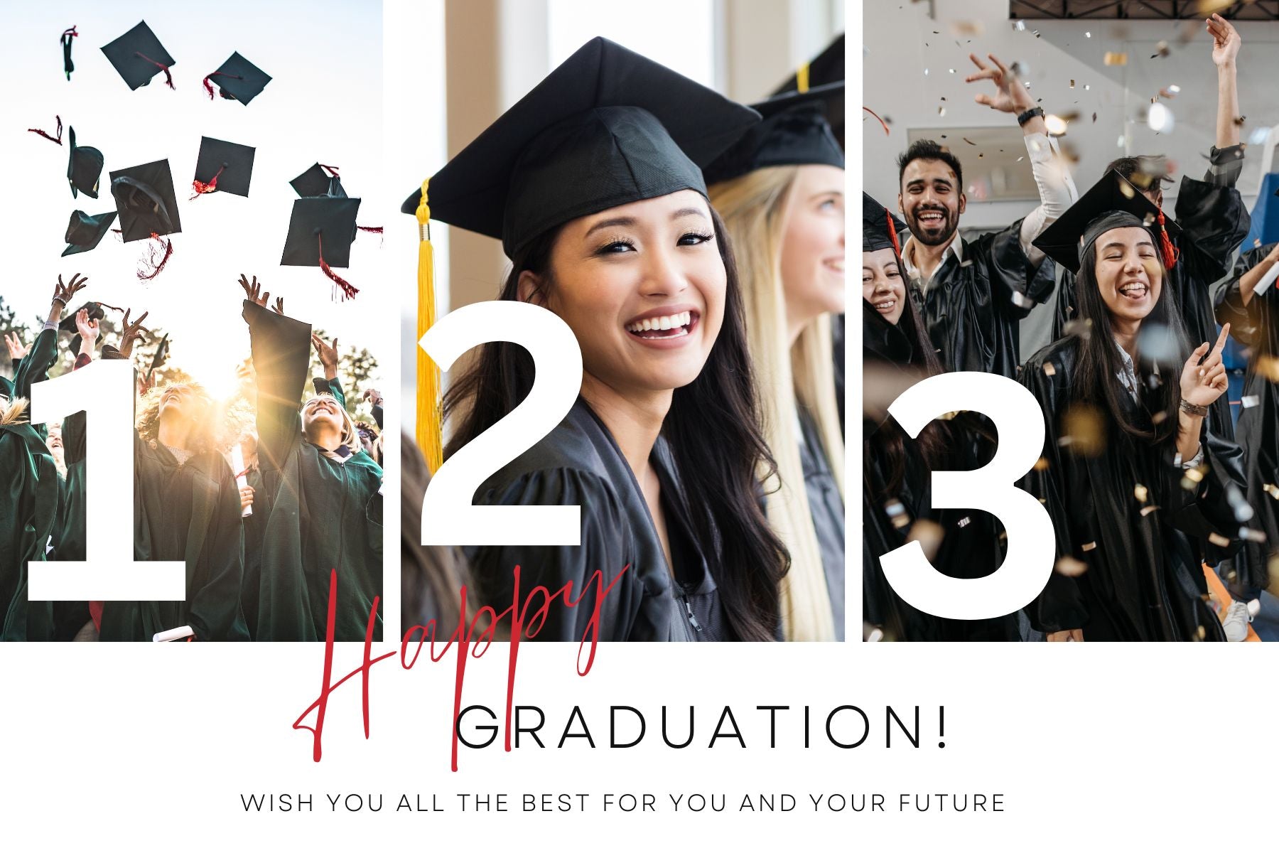 Tablou Canvas Personalizat cu 3 Poze Pentru Absolvire "Happy Graduation", PS187